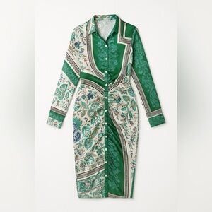 Becoming Richer Satin Shirt Dress - Green/combo